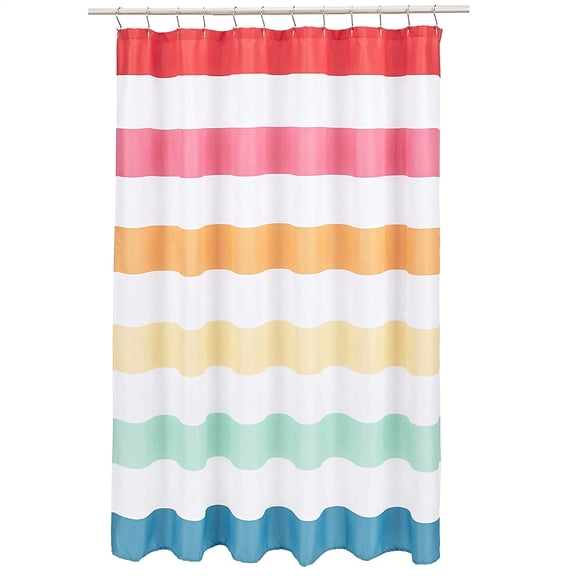 Fun and Playful Rainbow Banded Stripe Printed Pattern Microfiber Bathroom Shower Curtain - Rainbow Banded Stripe, 72 Inch