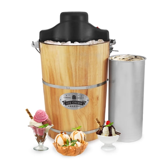 Elite Gourmet 6Qt. Old Fashioned Pine Bucket Electric/Manual Ice Cream Maker