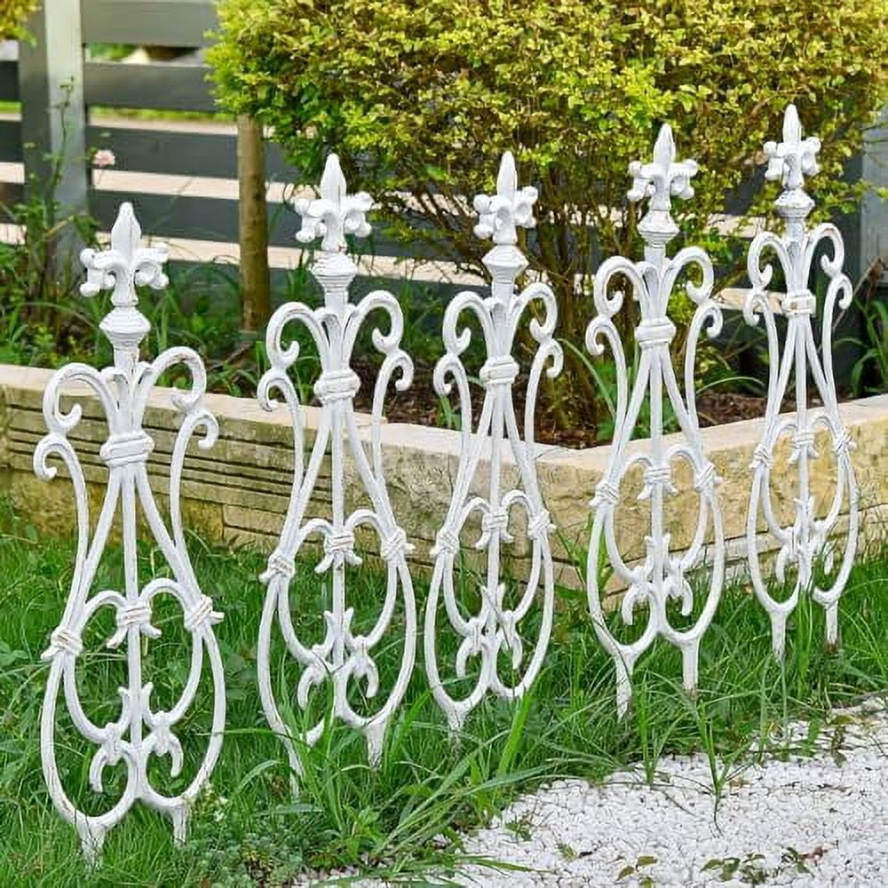 Sungmor Cast Iron Garden Edging Border, Flower Bed Landscape Picket Fence Panels, 28" x 7.6", 4 Count White