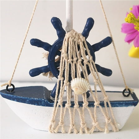 NICEXMAS Wooden Boat Model Toy Retro Mediterranean Style Handcrafted Nautical Decor Blue 12.5 x 4.5 x 10.5 inches