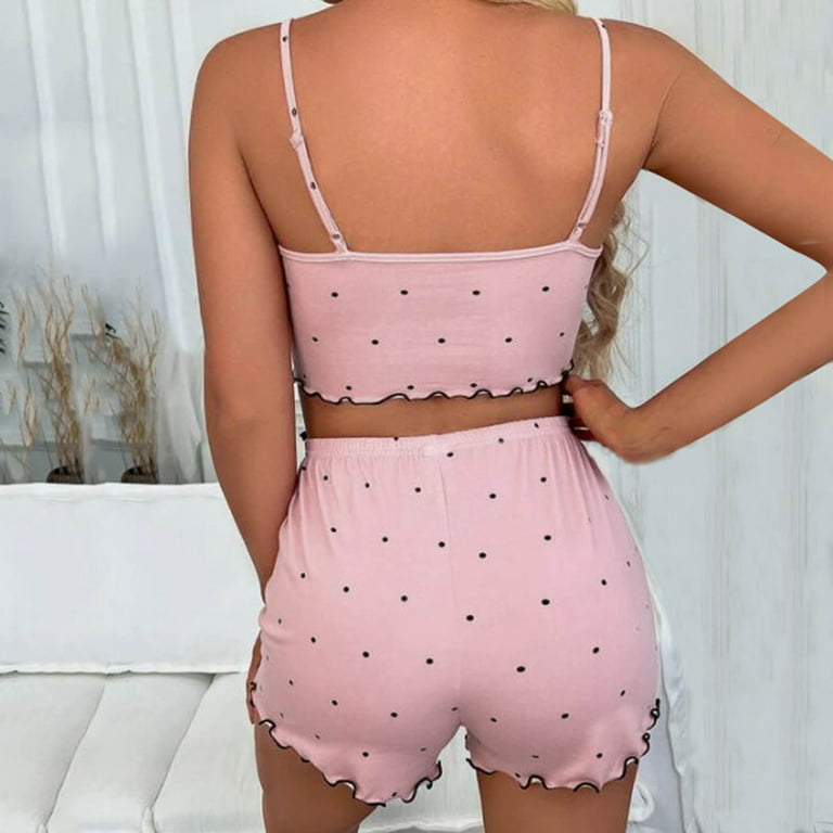 Soft and Shorts Strap Pajama XXL Sets Piece Sayhi Women Loungewear Top Dress for Satin Pink Sleep Sleepwear Pajamas Two
