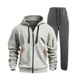 thumbnail image 2 of Ahabrexf Men's Solid Color Sports Zipper Pockets Long Sleeved Hooded Casual Coat Set, 2 of 8