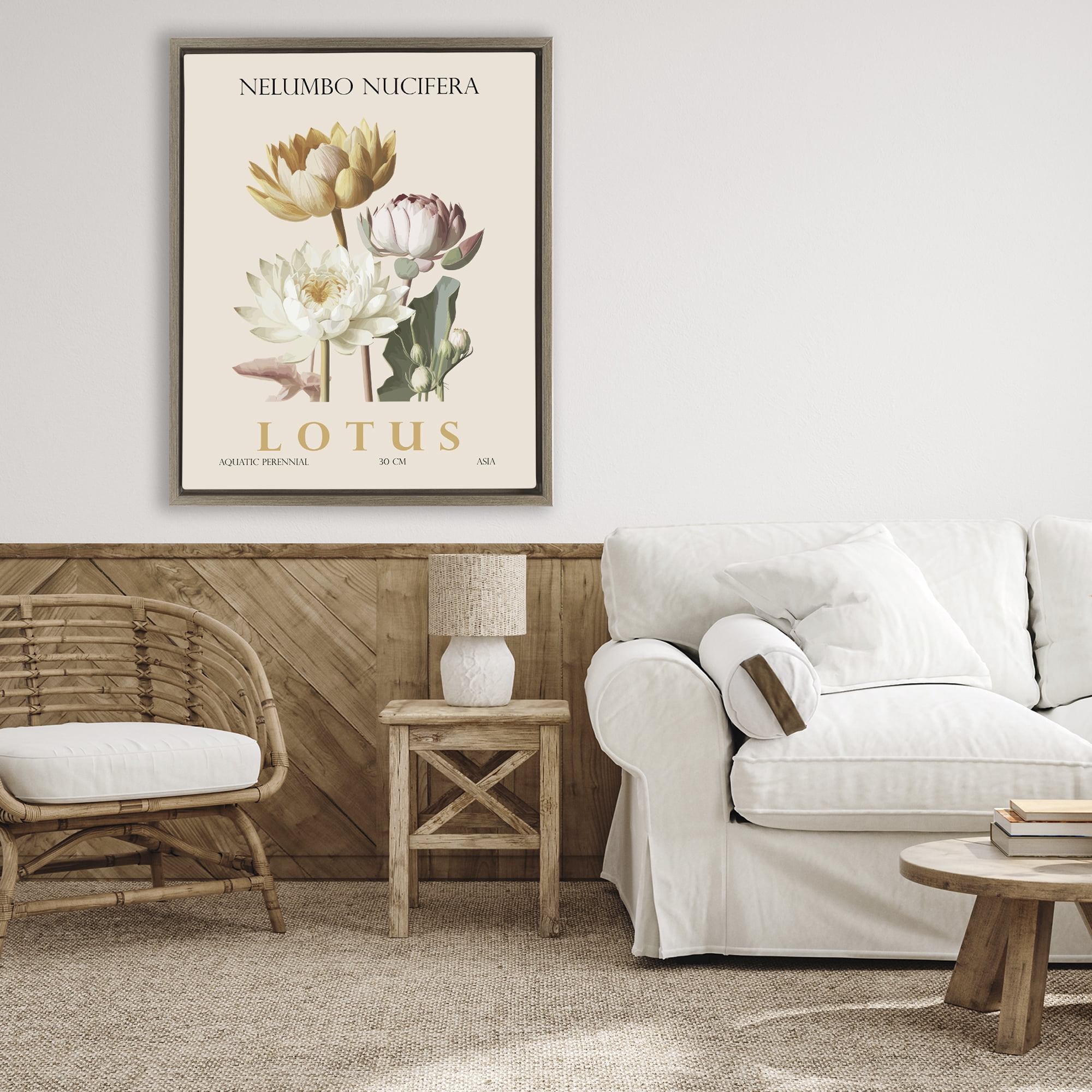 Stupell Industries Natural Lotus Bundle Brown Framed Floater Canvas Wall Art, design by Christopher Giampietro