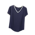 thumbnail image 2 of T-shirt Femme Col en V Couleur Unie Manches Courtes Ample, 2 of 5