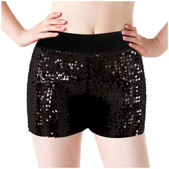 IDALL Golf Shorts Women Womens Bermuda Shorts Sparkly Shorts Wide Leg Shorts for Women Plus Size Bike Shorts Sequin Shorts for Women High Waist Black One Size