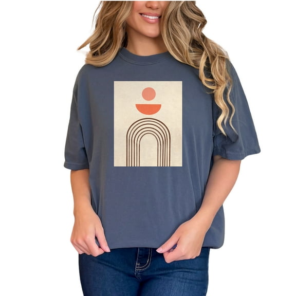 Aesthetic Minimalism Boho Geometric Rainbow Art or Design, Denim Comfort Colors T-Shirt, Small