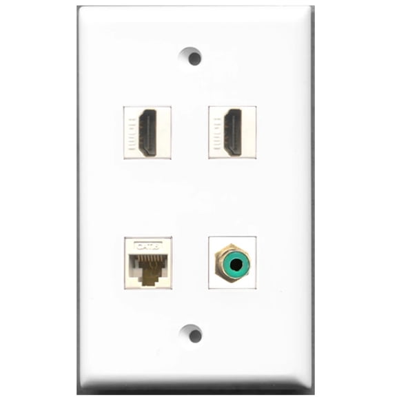 Ultra Spec Cables 2 Port HDMI 1 Port RCA Green 1 Port Cat6 Ethernet Wall Plate