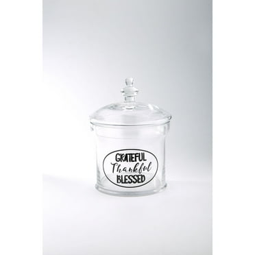 CC Home Furnishings 12" Clear Hand Blown Glass "Grateful Thankful Blessed" Jar with Finial Lid