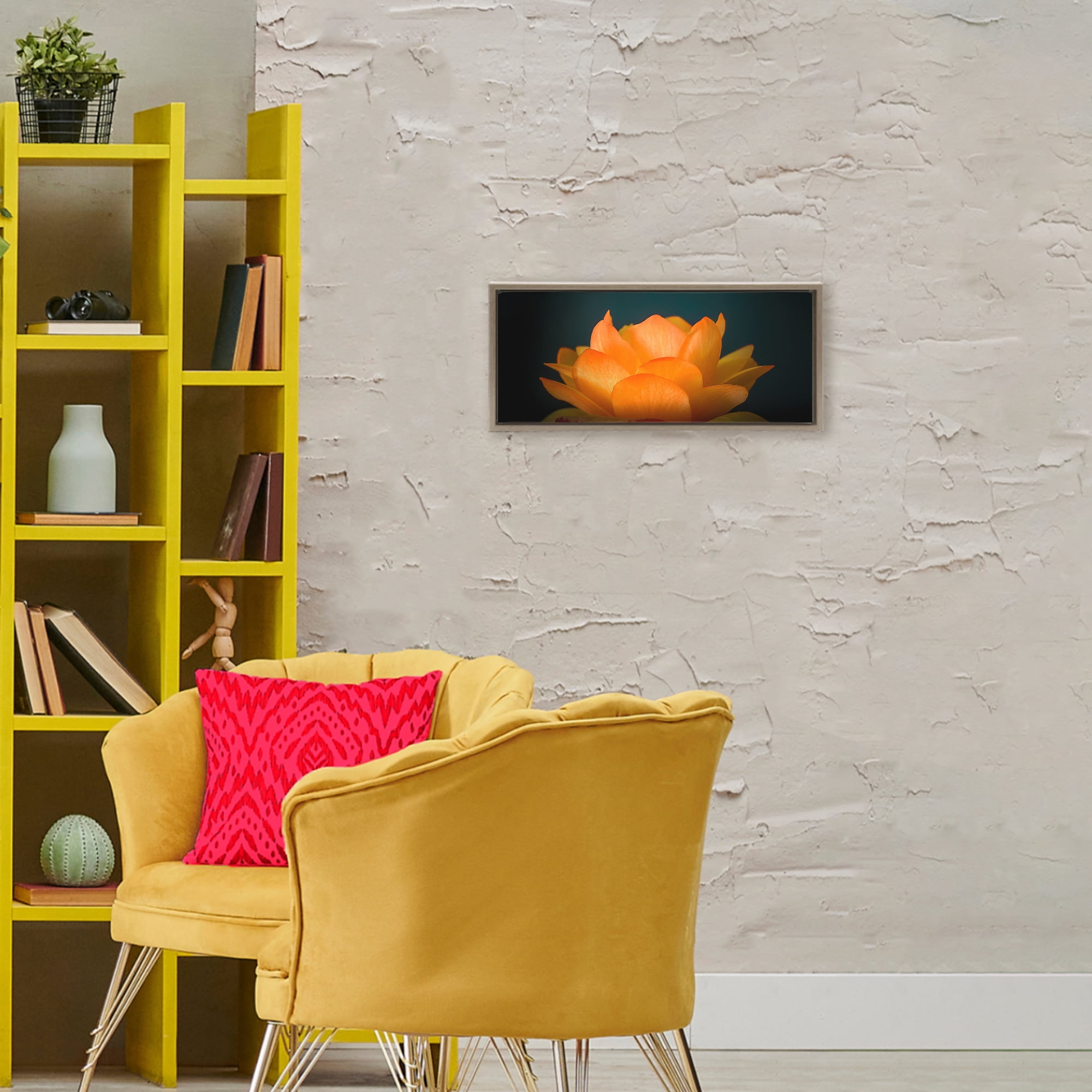 Glowing Orange Lotus Brown Framed Floater Canvas Wall Art, design by Phillip Flowers
