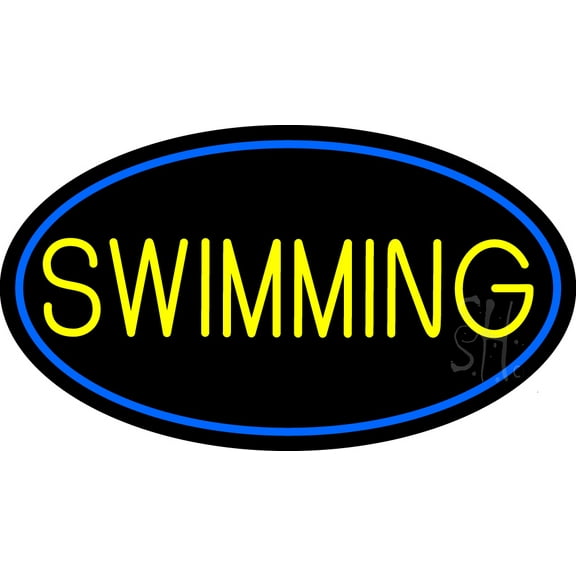 Yellow Swimming With Blue Border LED Neon Sign 20 x 37 - inches, Clear Edge Cut Acrylic Backing, with Dimmer - Bright and Premium built indoor LED Neon Sign for Bar decor.