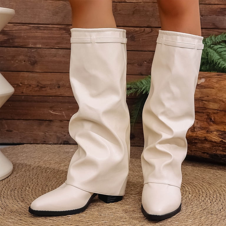 Knee High Boots Women Fold Over Western Cowboy Boots Chunky Heel Wide Calf Slouchy Pull on Dress Tall Boot - Walmart.com Knee High Boots Women Fold Over Western Cowboy Boots Chunky Heel Wide Calf Slouchy Pull on Dress Tall Boot - Walmart.com