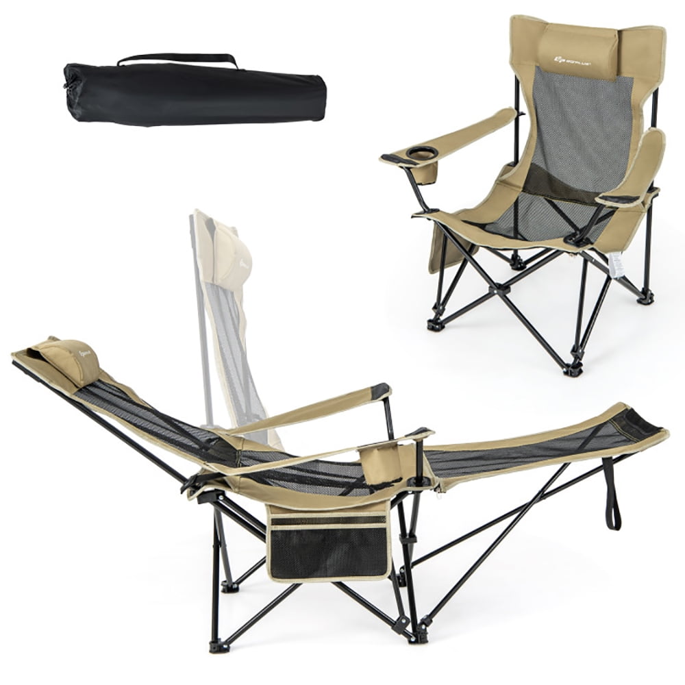 Aimee Lii Camping Lounge Chair with Detachable Footrest Adjustable Backrest, Portable Folding Chair, Khaki