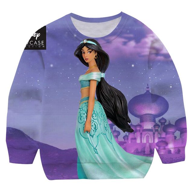 Sudaderas con capucha de dibujos animados para niños, sudadera de princesa Jasmine, abrigo de primavera y otoño para niñas, prendas de vestir informales de manga larga para niños, ropa para bebés 12T Gao Jinjia LED