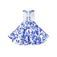 thumbnail image 1 of Robe Fille Bleue à Pois Floraux Marguerite Sans Manches Décontractée Robe d'Été 5 Ans, 1 of 5