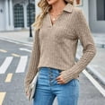 thumbnail image 6 of Ribbed Sweater Top Women's Knitted Collared Sweaters Long Sleeve V-Neck Shirts Winter Pullover Tops, 6 of 8