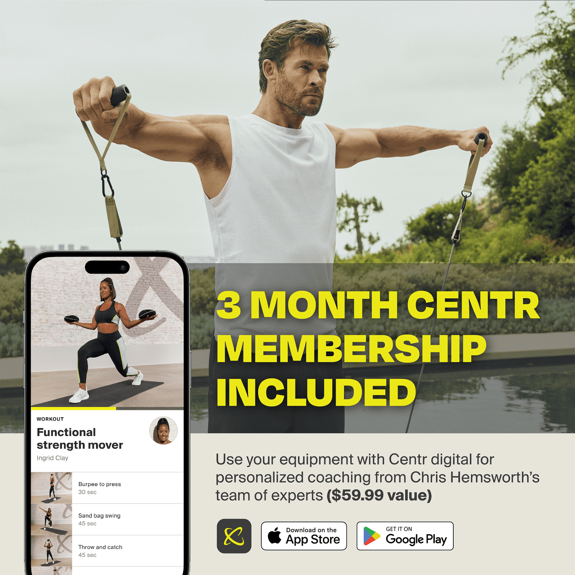 Centr By Chris Hemsworth Sand Bags, Long-Lasting Neoprene Free Weights, 8 lb, 2-Pack + 3-Month Membership