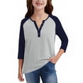 thumbnail image 5 of Atogsazn Kids Girls V Neck Shirt Children Button Down 3/4 Sleeve Pullover Looser Fit Blouse Clothes Tops 06-Navy 13-14 Years Fashion, 5 of 6