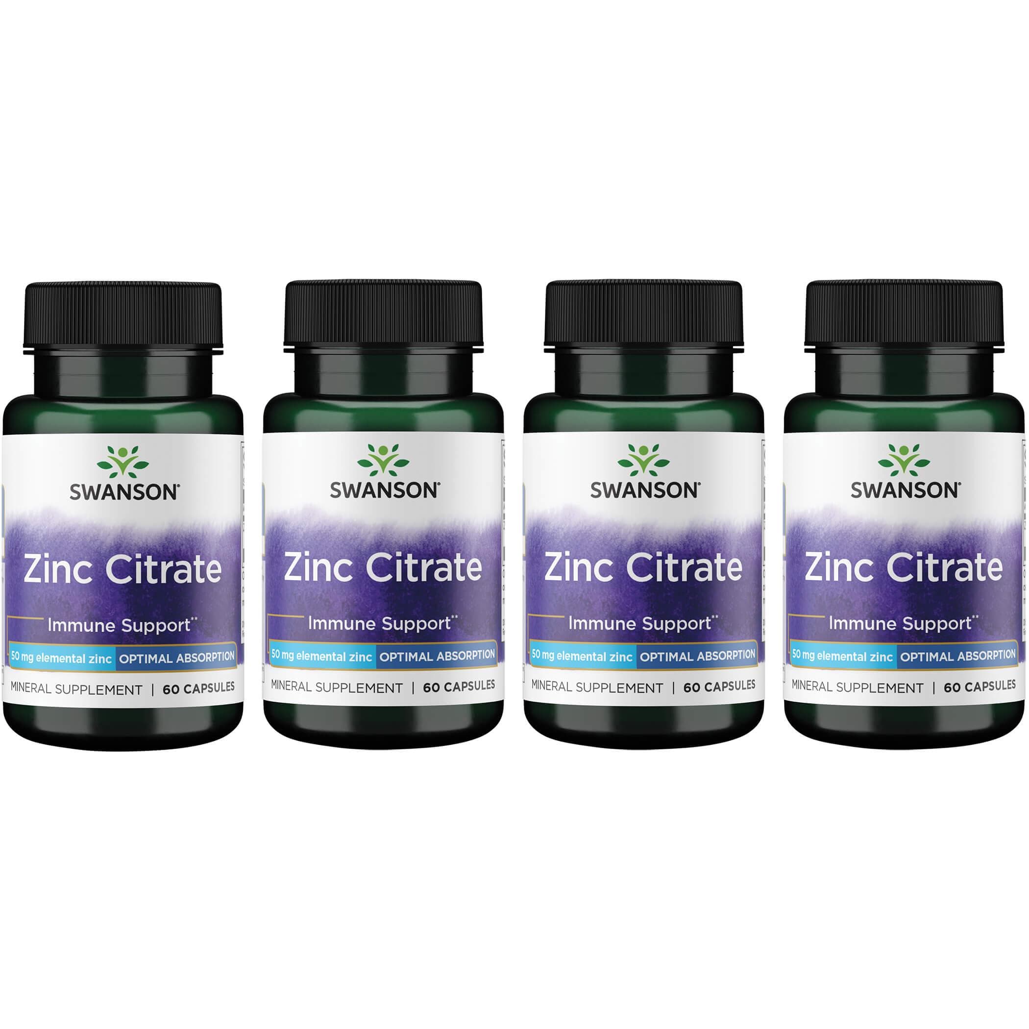 Swanson Zinc Citrate 50 mg 60 Caps 4 Pack