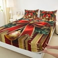 thumbnail image 3 of Feelyou Christmas Bowknot Queen Sheet Sets, Red Gold Ball Flat Sheet, Geometric Stripes Queen Fitted Sheet, Super Cozy Room Decor,4 Pieces, 3 of 7