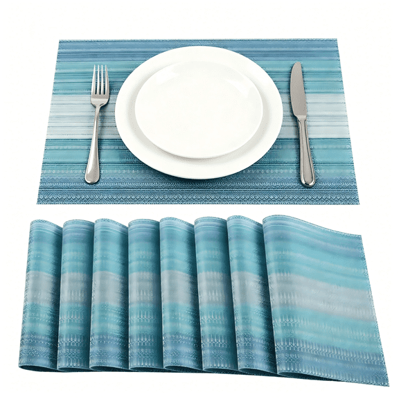 Placemats Set of 8, Blue Vinyl Dining Table Mats, 12" x 18" Stain Resistant Non-Slip Heat Resistant Washable Placemats for Indoor Outdoor