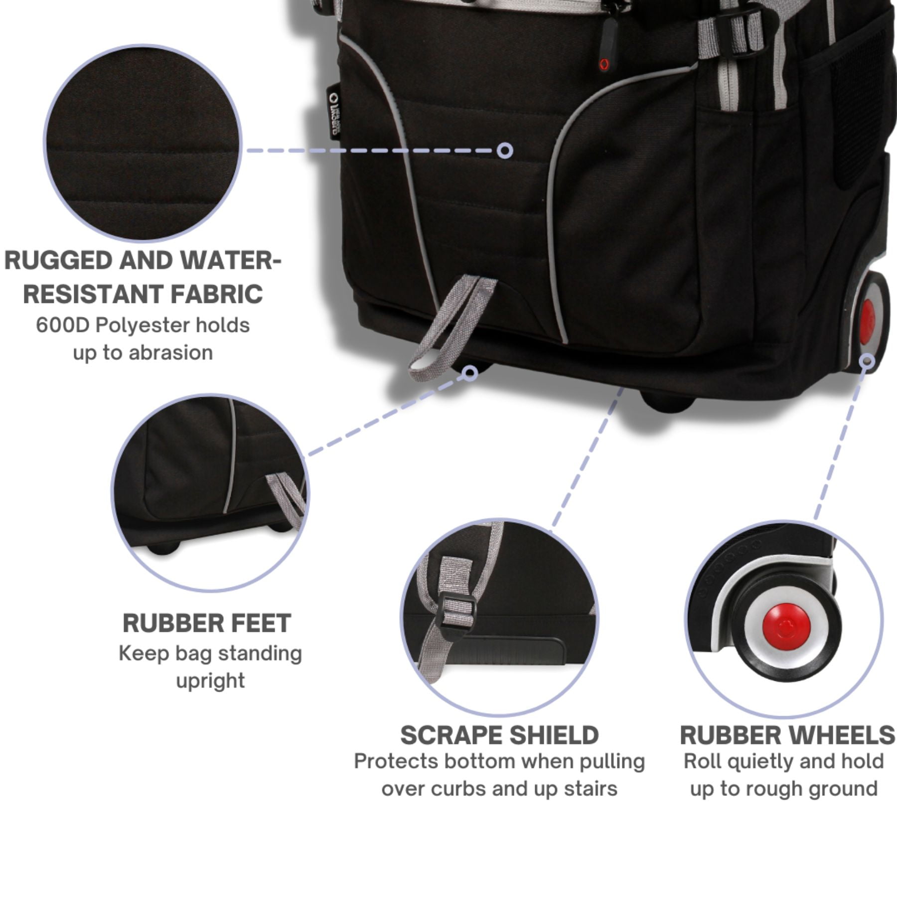 J World Unisex Lunar 19.5" Multi-Purpose Lapotop Rolling Backpack for School and Travel, Black