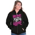 thumbnail image 3 of No One Fights Alone Breast Cancer Womens Plus Size Graphic Zipper Hoodie Brisco Brands 2X, 3 of 5