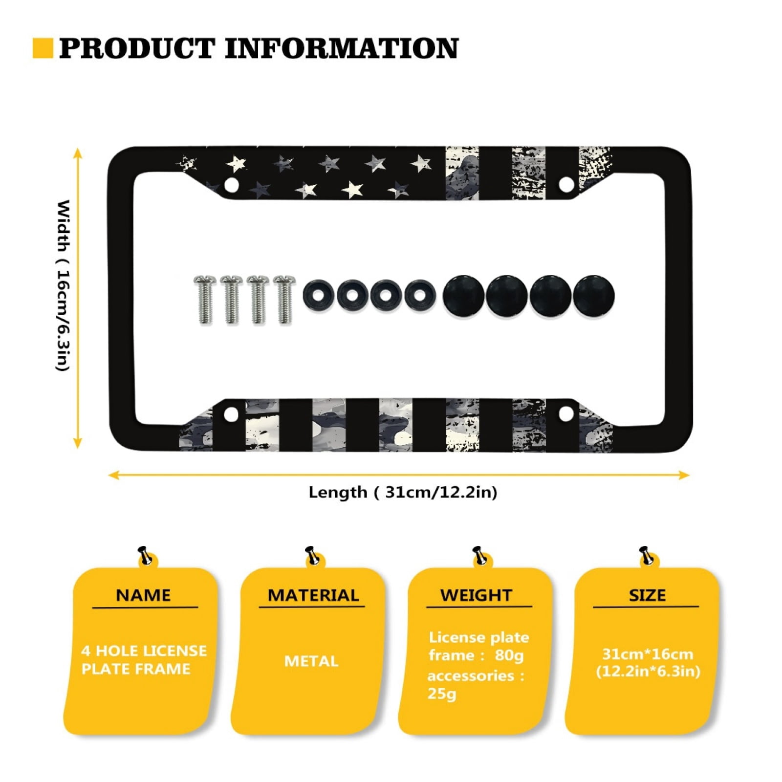 Renewold American Flag Camo Grey Car License Plate Frame for Women Men, with Screw Caps Accessories, Applicable to Standard US License, 2 Pack