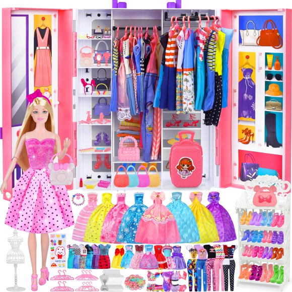 Set de juego para muñecas MINIFUN con muñeca, 342 piezas de ropa y accesorios