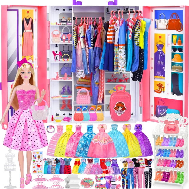 Set de juego para muñecas MINIFUN con muñeca, 342 piezas de ropa y accesorios