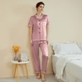 thumbnail image 2 of Kaemgyyd Womens Satin Pajamas Set Button down 2 Piece Outfit Silk Soft Pjs Shorts and Long Sleeve Notch Collar Shirt Sleepwear, 2 of 3