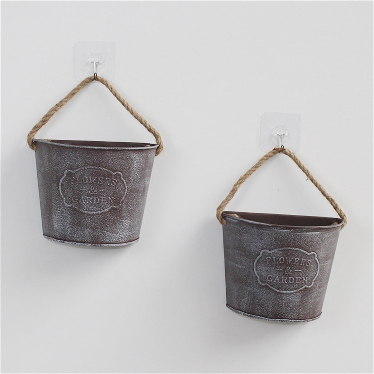 Trianu 2Pcs Galvanized Hanging Wall Planter, Rustic Metal Wall Flower Vase Hanging Plant Holder for Succulents Herbs Country Home Farmhouse Wall Decoration