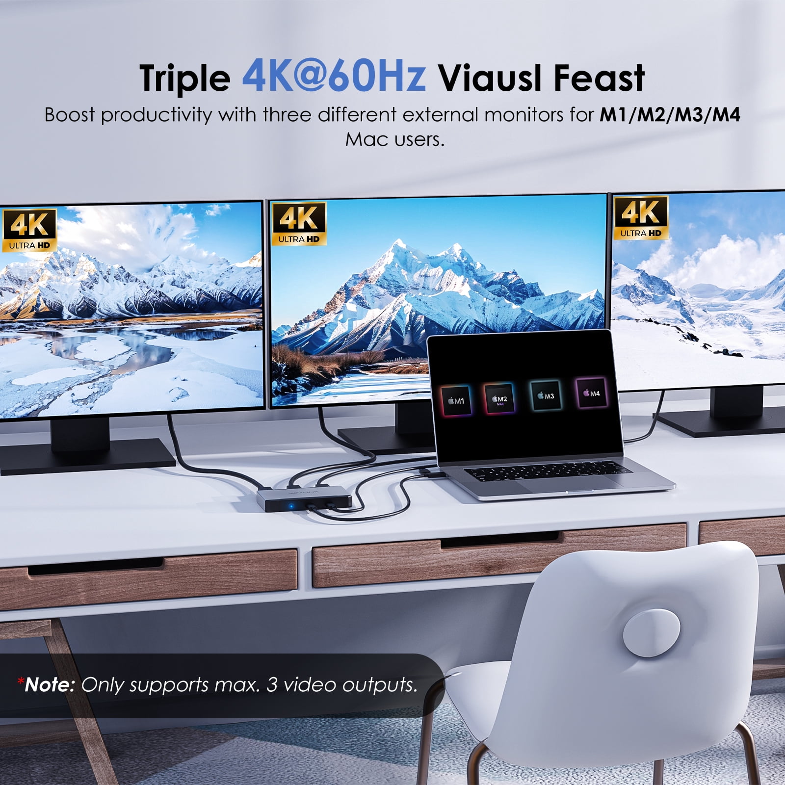 WAVLINK Triple Display 4K@60Hz Dock Station, USB to HDMI/DisplayPort USB Adapter, 100W charging for Intel/MacBook Laptops