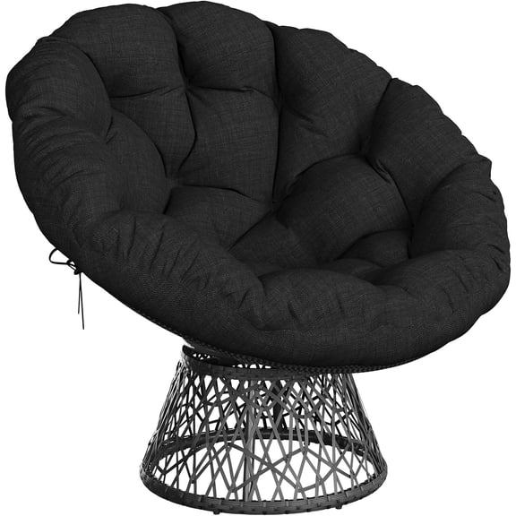 Papasan Chair, 37" Ergonomic Wicker Papasan Chair with Extra-Thick Soft Fabric Cushion, Heavy-Duty Steel Frame, 360° Swivel Base for Living Room, Bedroom & Reading Nook – All Black