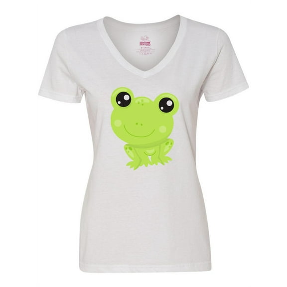 Inktastic Cute Frog, Little Frog, Baby Frog, Green Frog Women's V-Neck T-Shirt