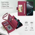 thumbnail image 4 of For iPhone 13 Pro Max RFID Blocking Wallet Case, Crossbody Purse Phone Case with 9 Card Slots, Zipper Pocket & Detachable Strap,Red,For iPhone 13 Pro Max, 4 of 9