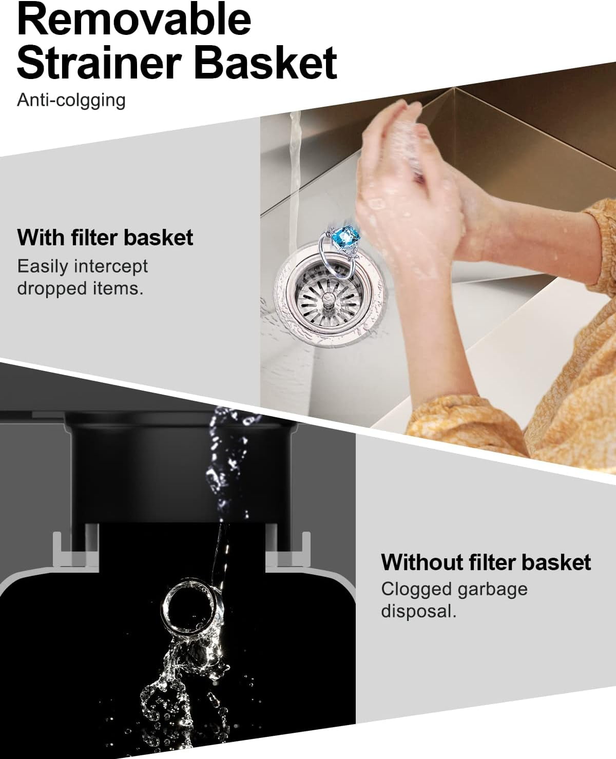 Extended Garbage Disposal Flange Basket Strainer Stopper, Deep 304 Stainless Steel Kitchen Sink Flange for 3-1/2 Inch Standard Sink Drain Hole, Polished Deep Sink Disposal Stopper