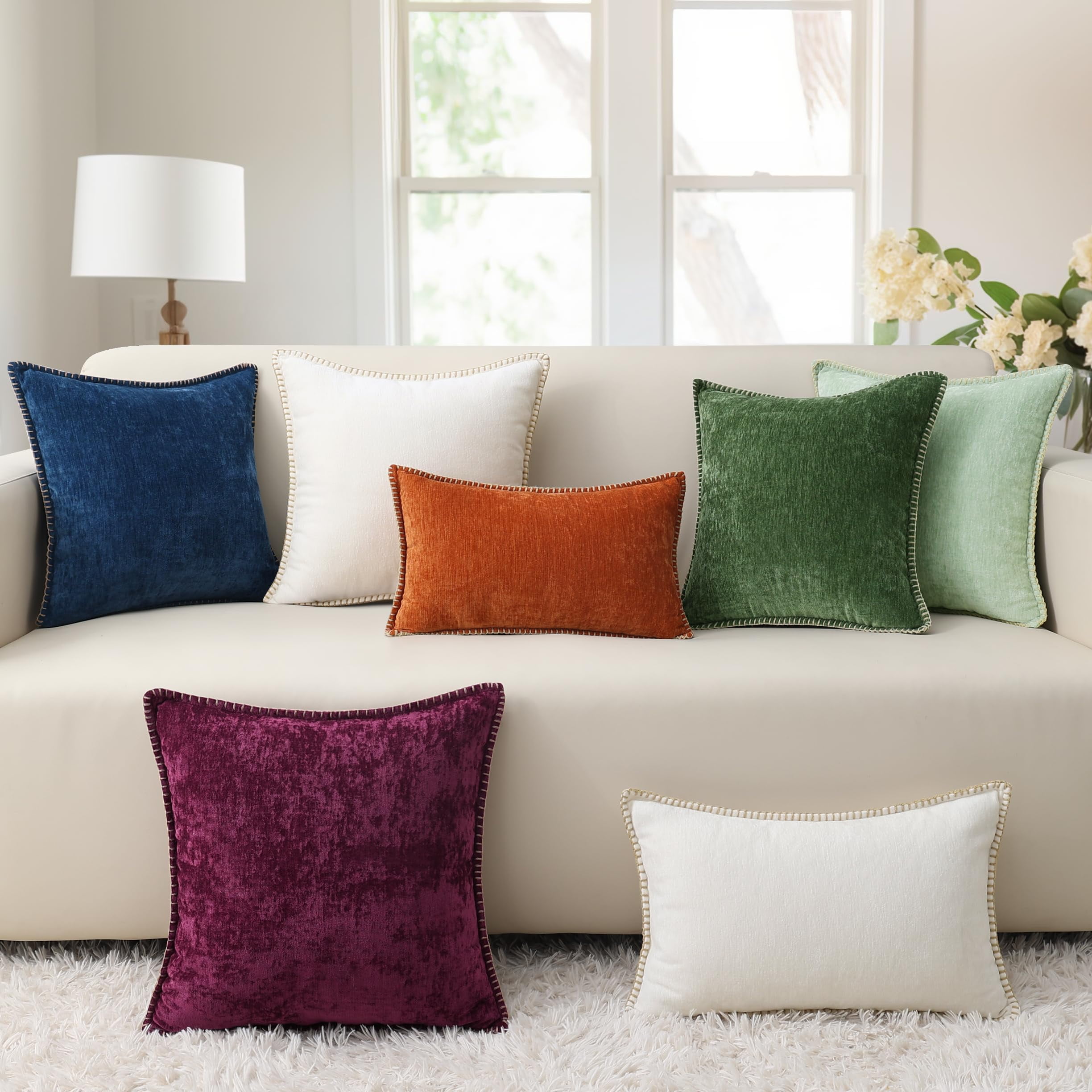 decorUhome Chenille Throw Pillow Covers 20x20 Set of 2, Soft Farmhouse Decorative Pillow Covers, Aqua Haze(Pillow Cover Only, No Inserts Included)