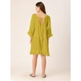 thumbnail image 3 of DressBerry Women's Solid Rayon Crepe V Neck Ruffled Sleeves Mini Dress Crinkled Adjustable Tie-Up Back Neck Casual&nbsp;Summer Wear Short Length Light Weighted Wavy Beach Wear Dress, 3 of 7