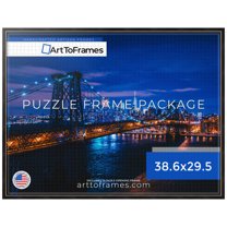 ArtToFrames 38.6x29.5 Inch - 98x75 CM Black Puzzle Frame for 2000 piece Puzzles.0.75 Inch Custom Wood Puzzle Frames, Black Square with Gold Beads - Comes with Economy Acrylic