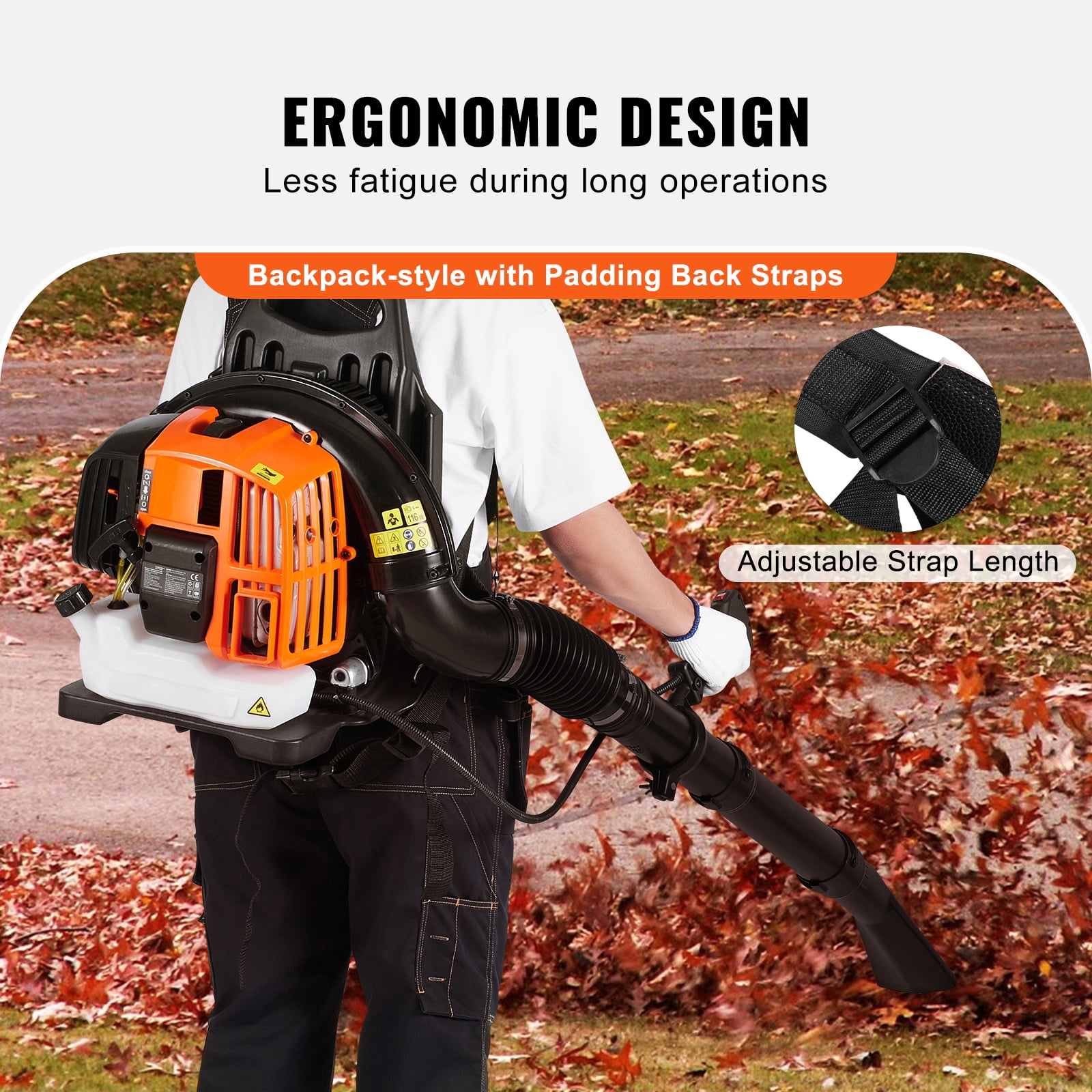 KFFKFF Rucksack Leaf Sweeper, 52CC Dual-Cycle Leaf Sweeper with 1.37L Gasoline Reservoir, 480CFM Air Capacity 175MPH Velocity, Suitable for Grass Maintenance, Leaf Disposal, and Snow Clearing