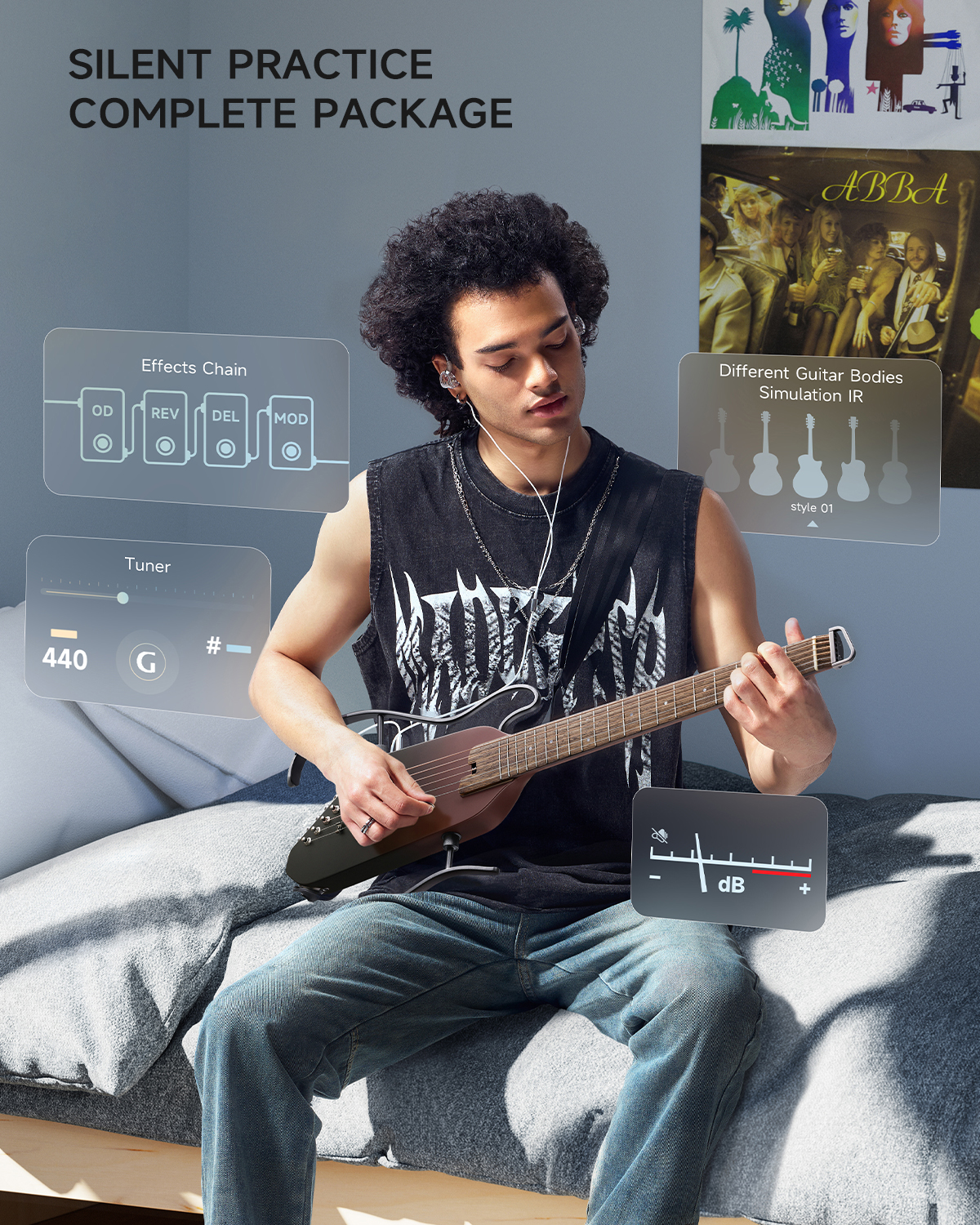 Donner Acoustic Electric Guitar HUSH I PRO Travel Guitar with Multiple Effect Modes Smart Guitarra Kit of Earphone, Gig Bag, Strap, Charging Cable, Maillard Fade
