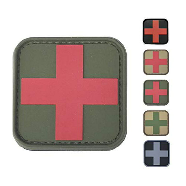 Medic First Aid Morale Patch (2 Pack) - Perfect for IFAK Rip Away Pouchs,  EMT, EMS, Medical, First Response Kit, EDC Bag (OD Green-Red) 
