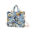 thumbnail image 2 of Horse in Flowers Floral Corduroy Tote Bag Handbag Large Messenger Bag Shoulder Crossbody Zipper Bag Purse, 2 of 8