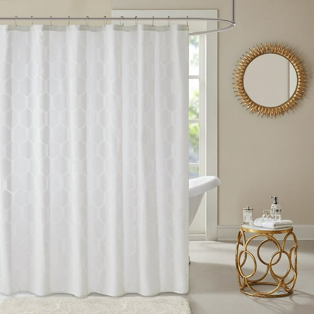Winston Geometric Semi Sheer Jacquard Shower Curtain White 72x72", The