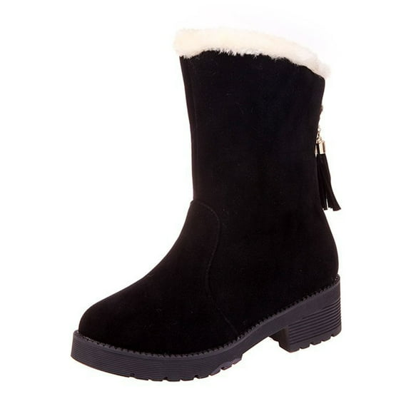 hopeusnice Women's Winter Boots Suede Ankle Boots Warm Fuzzy Fleece Lined Mid Calf Boots Slip On Snow Boots Black 39