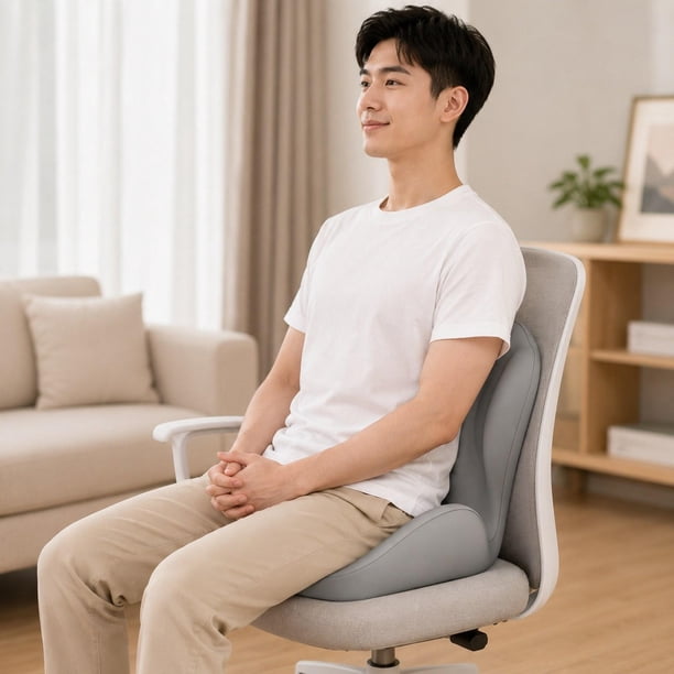 Cojín asiento espuma viscoelástica con soporte , cómodo, portátil, con funda lavable, respaldo ergonómico para sillas juegos y sillas Gris