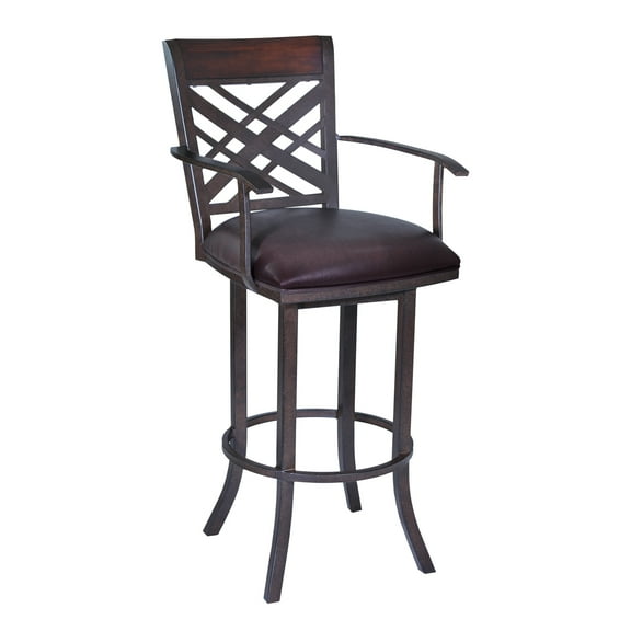 Armen Living Indoor Stancoste Swivel Counter Stool in Gray Oak Wood Finish with Mocha Fabric