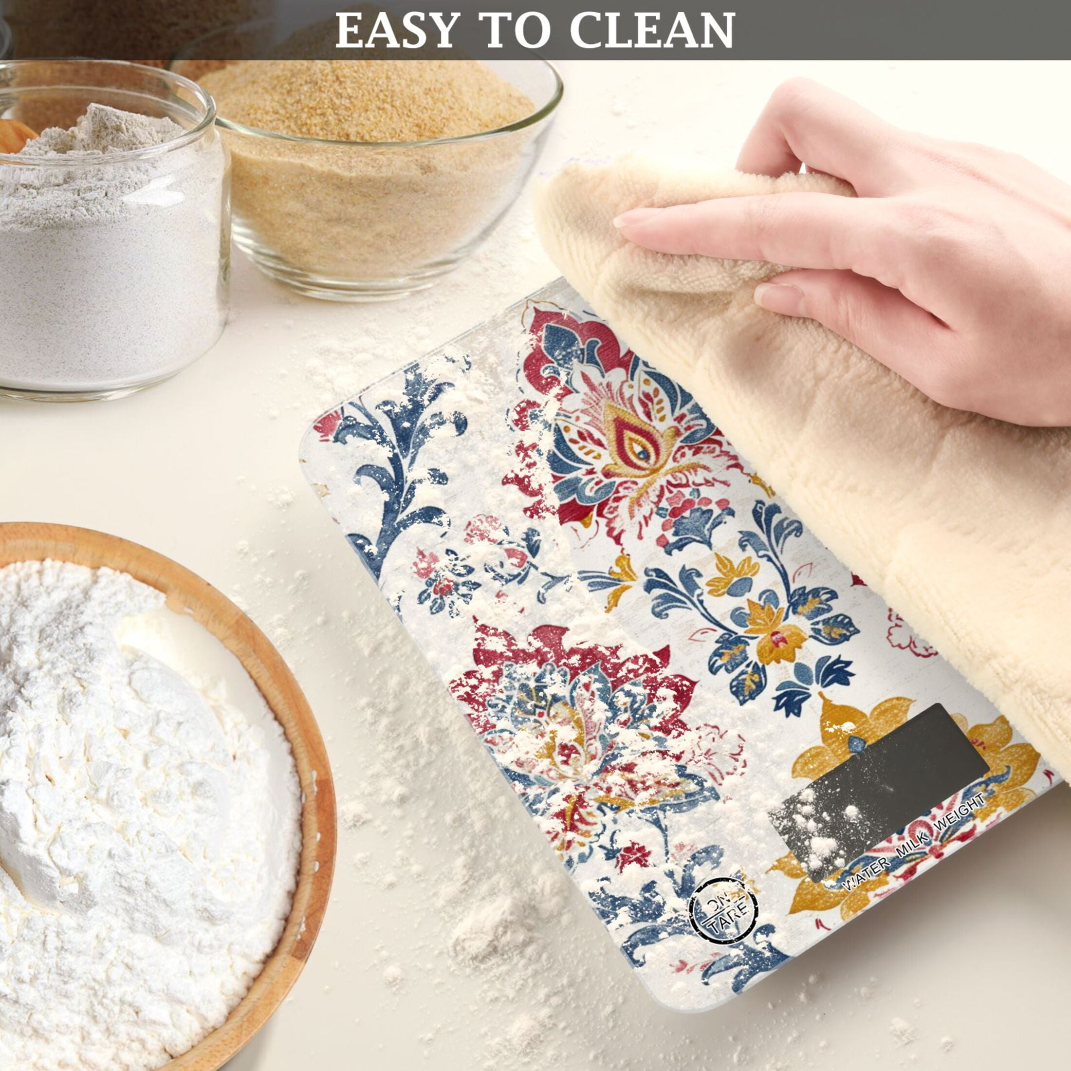 Totem Floral Vintage Food Scale Digital Kitchen Scale Waterproof Tempered Glass Tare Function 11 lb for Baking Cooking Meal Prep