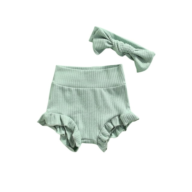 Kmbangi Baby Girls Outfit, Solid Color Elastic Lace Shorts, Headwear