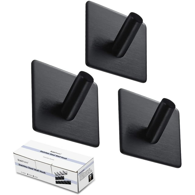 Gancho adhesivo Adhesivo fuerte Acero inoxidable Sin rastro Negro 1 gancho x 3 piezas